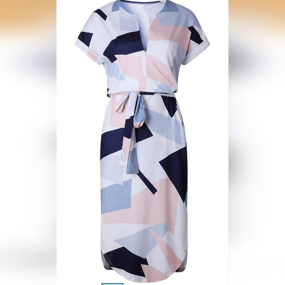 Geometric Print Midi Dress - Multicolor